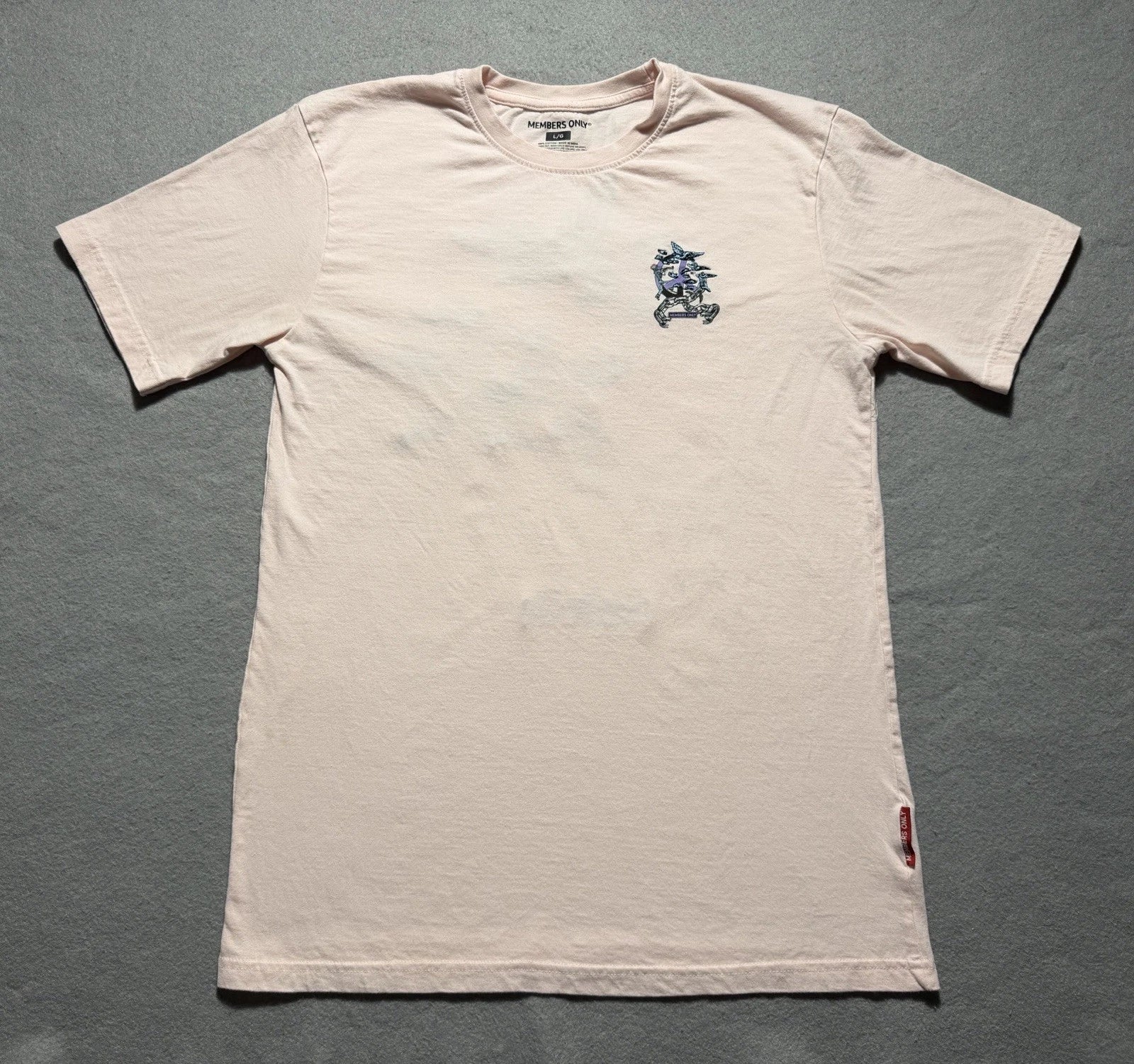 Members Only Graphic T-Shirt Men’s Large Pink Embroidered Skeleton Peace Tee