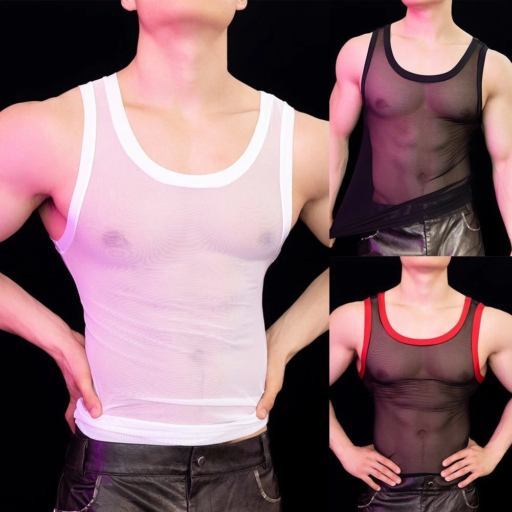 Trendy Sleeveless Mesh T shirt for Men Suitable for Nightclubs and Parties