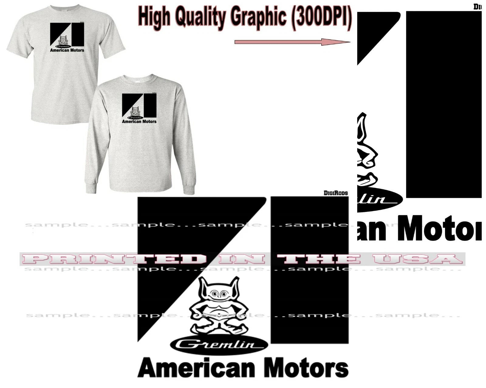 Gremlin American Motors AMC Rare Model Logo Digirods Cartoon Car Gray T Shirt