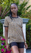 Vintage Unisex Natural Leopard Print Ringer T-Shirt, Retro Indie Punk Style