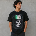 Men Skull Graphic T Shirt Mexican Flag Casual Streetwear Black Size L