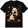 Cute Ghost Black Cat Coffee Halloween Black T-Shirt, Ghost Meme Shirt S-5XL R674