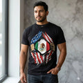Men Mexico Flag Under USA Flag Graphic T-Shirt Casual Streetwear Black Size XL