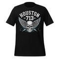 Houston 713 Skull Wings Graphic T-Shirt Urban Street Style Unisex Biker Tee