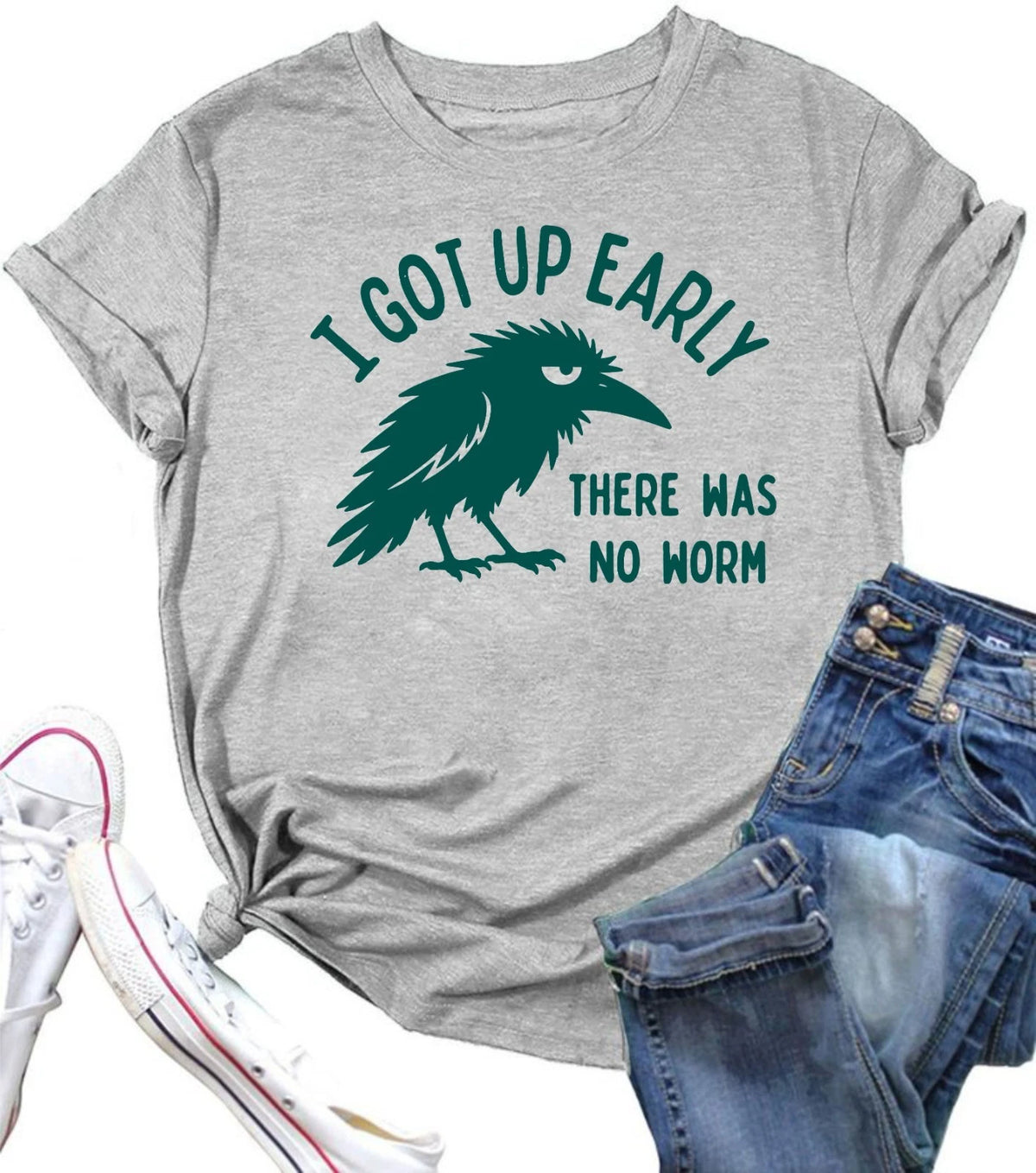 I Got Up Early There Was No Worm Funny Crow T-Shirt Novelty Sarcastic Tee Unisex