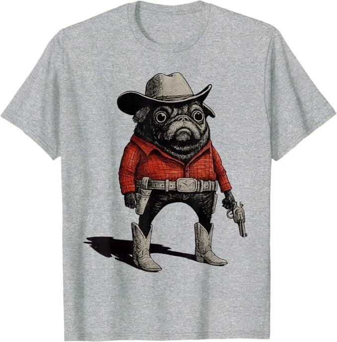 Cowboy Pug Dog Funny Western Outfit Red Pug Cowboy Meme T-Shirt