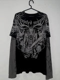 Red Moon Gothic Skull Graphic T Shirt Men Women Oversized Streetwear Black Tee