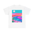 Neon Sunset Beachscape Tee | Retro Tropical Surf Scene