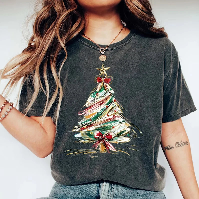 Merry and Bright Trees Christmas Shirt Cute Holiday Winter Graphic Tee