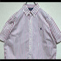 Ralph Lauren BD Shirt Short Sleeve Pink Navy Pony Embroidery Medium Japan