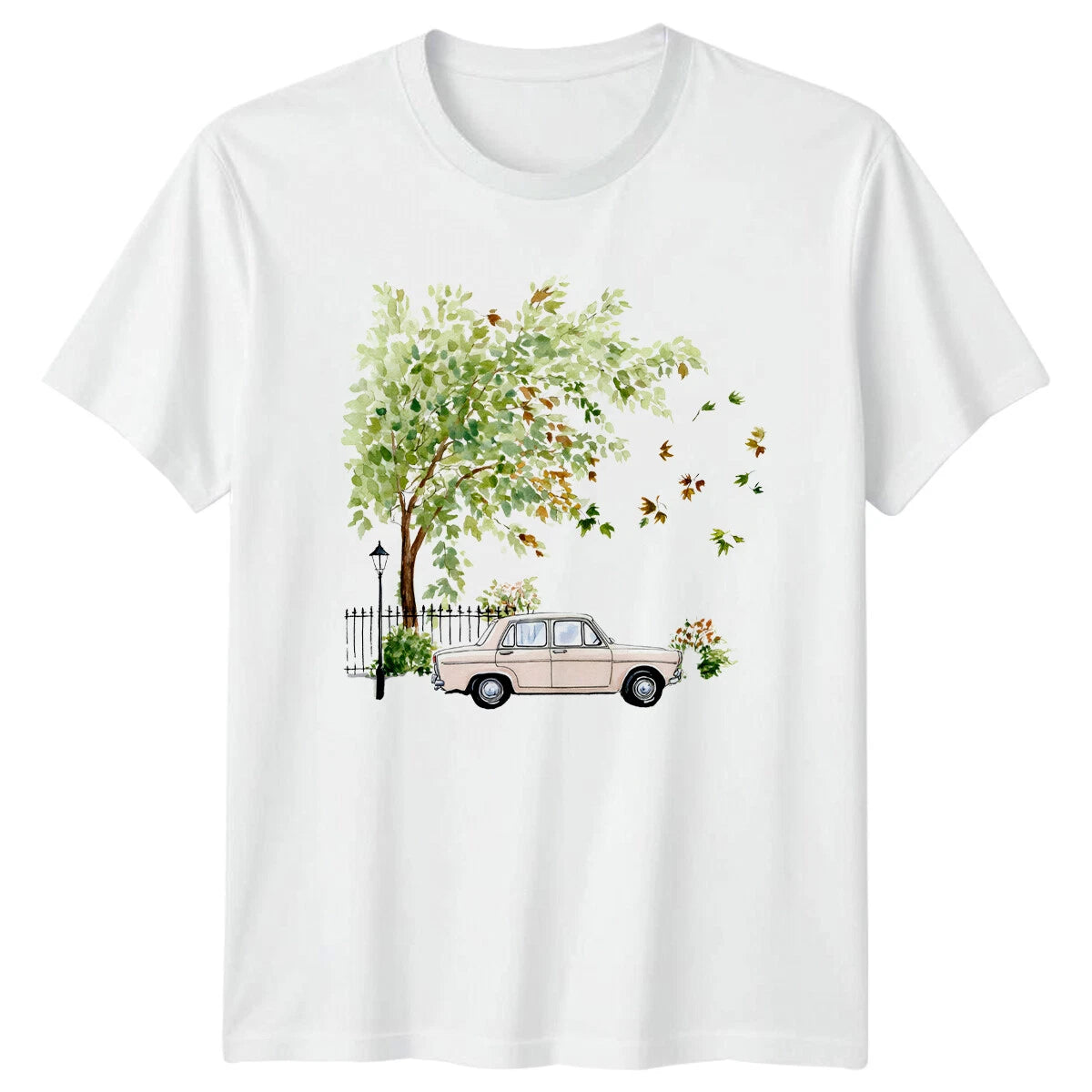Classic Car Tree Scene Ladies T-Shirt Mens Graphic Tee Unisex Top