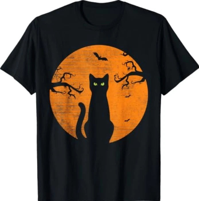 Vintage Scary Christmas Cat Costume Retro Cat Moon Black Cat T-Shirt