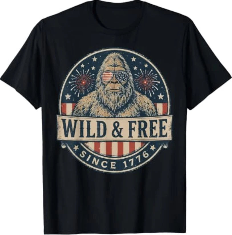 Patriotic Bigfoot Wild Free Since 1776 Sasquatch 4th July T-Shirt
