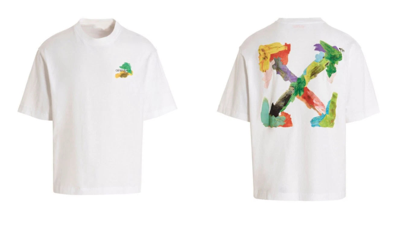 Off White Paint Stroke Arrow Tee White Graphic Reprint Streetwear S-5XL