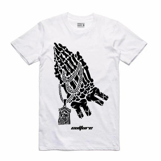 NEW Streetwear on Demand CULTURE PRAYING HANDS WHITE Tee Shirt SMALL-3XLARGE