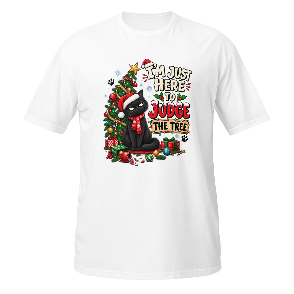 I'm Just Here To Judge The Tree Black Cat Christmas T-Shirt Funny Holiday