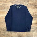 Vintage Y2K Eddie Bauer Ribbed Long Sleeve Shirt Navy Blue 100% Cotton Casual