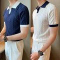 Fashion Streetwear Color Patchwork T-shirts Turn-down Collar Polyester Fabric