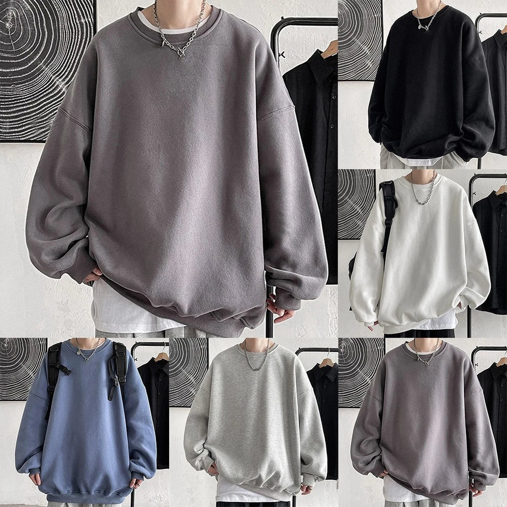 Men Fashion Streetwear Long Sleeve Pullover Sweatshirt Solid Color Top