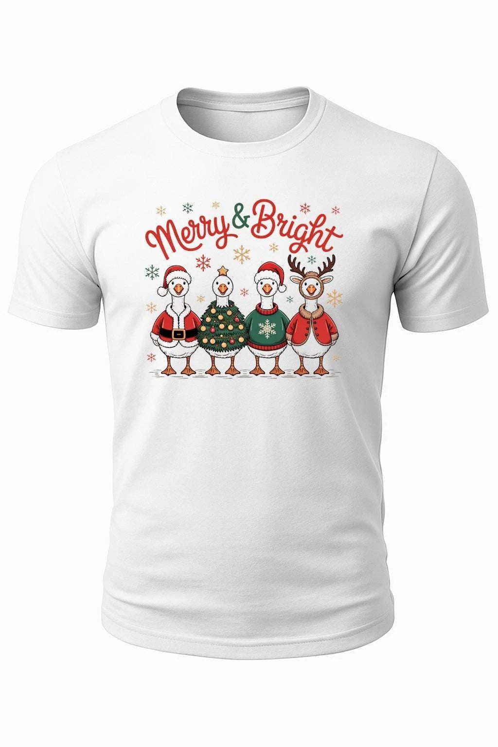 Merry and Bright Goose Christmas Shirt, Funny Holiday T-Shirt, Festive Farm