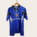 Man United 1996/98 Retro Football Shirt Away Vintage Blue Size Large Mens