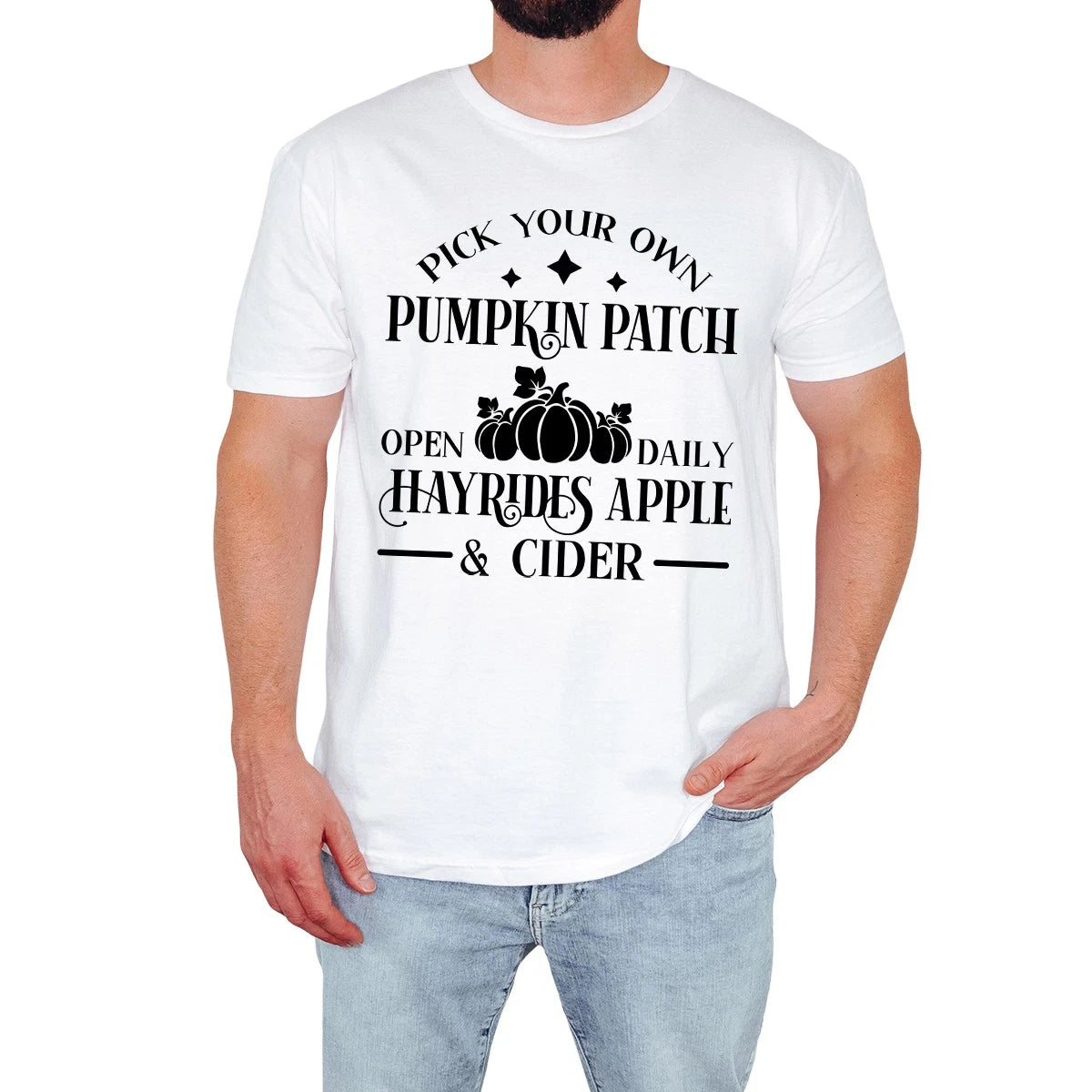 Funny Pumpkin Patch Mens T-Shirt Open Daily Hayrides Festive Cider Gift
