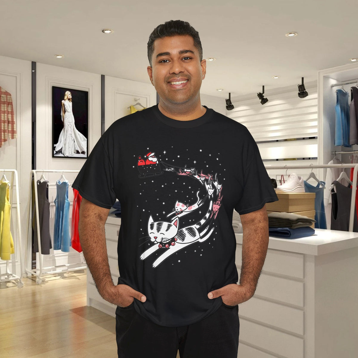 Santa Cats Sleigh Christmas Funny Cat Lover T-Shirt