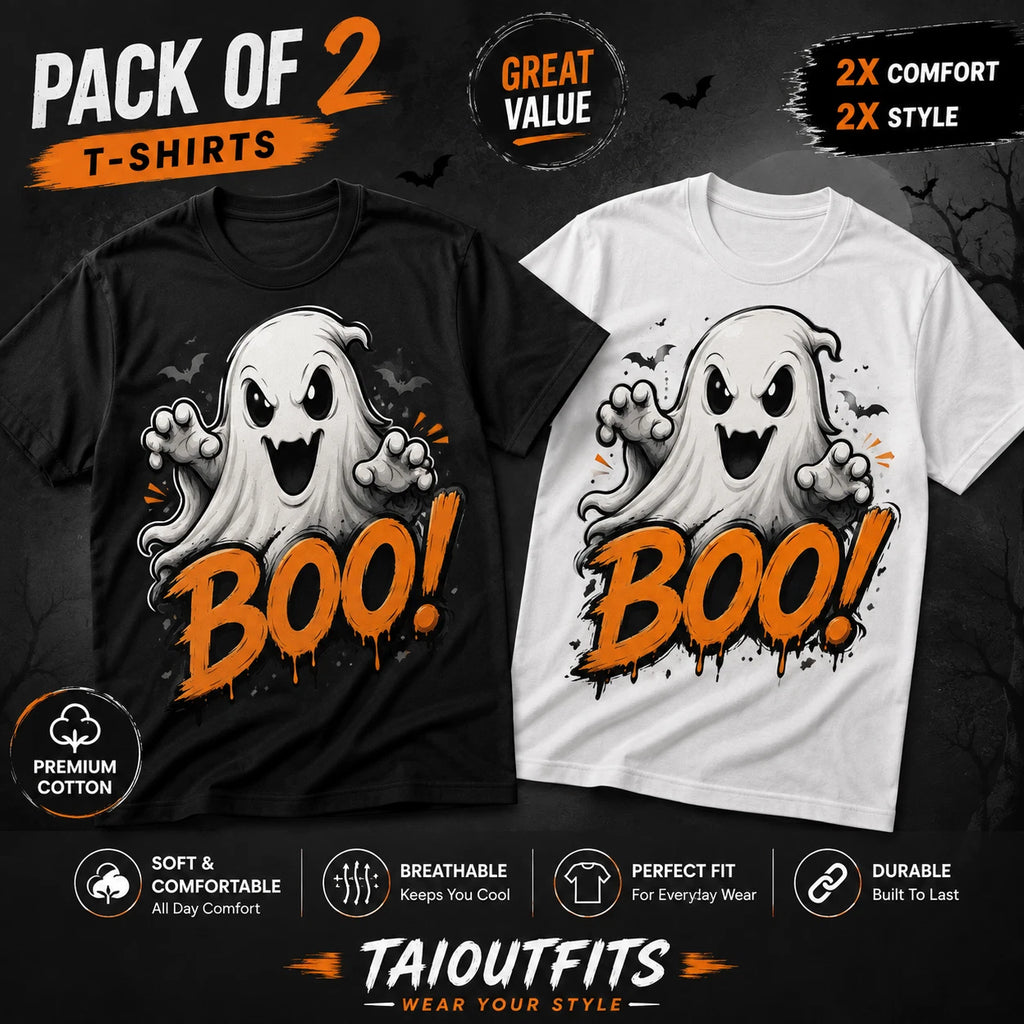 T-shirt For Men And Women Cool Ghost — BOO with a scary cute ghost Halloween