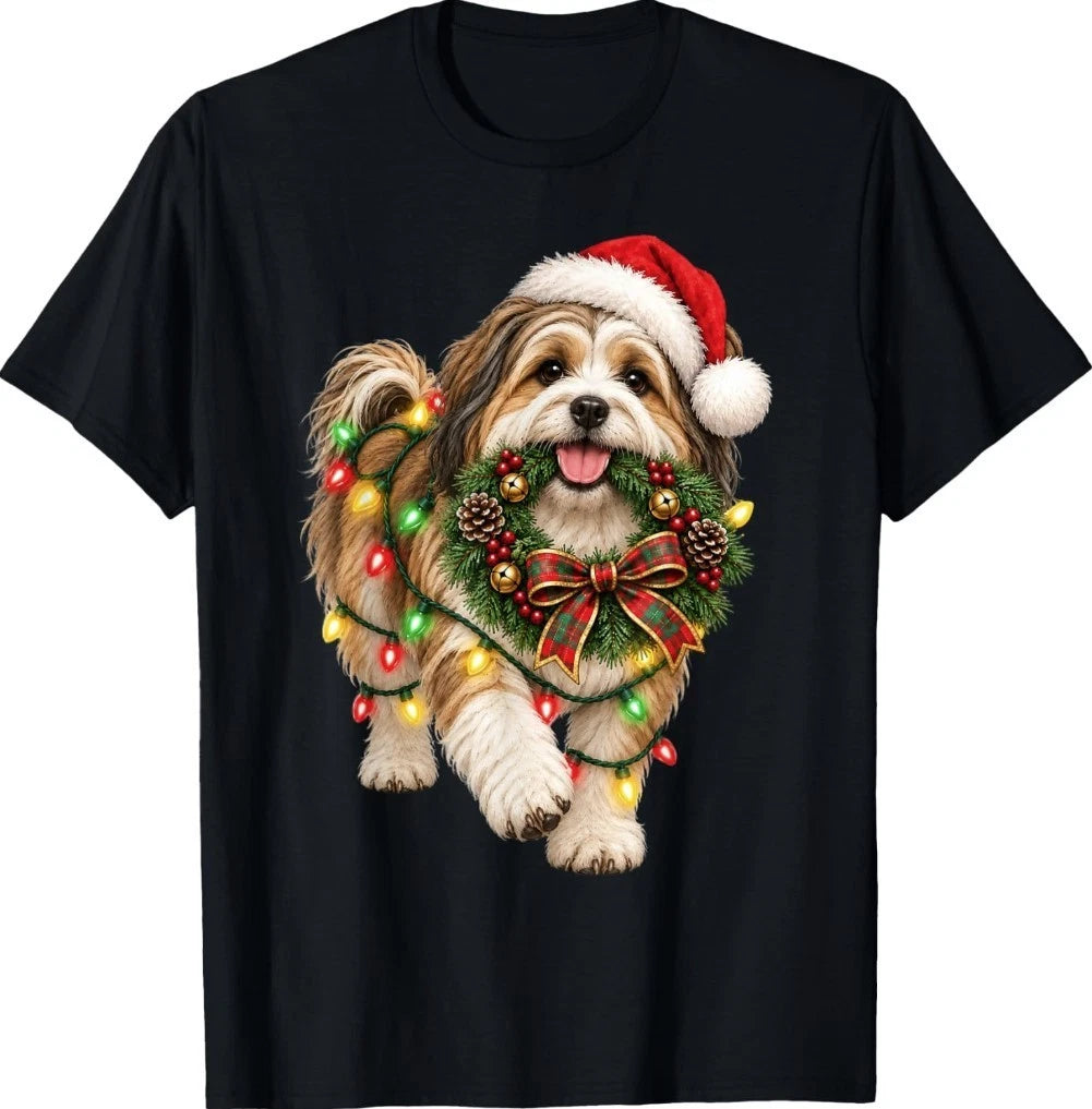 Havanese Christmas Wreath Decoration Xmas Pajamas T-Shirt