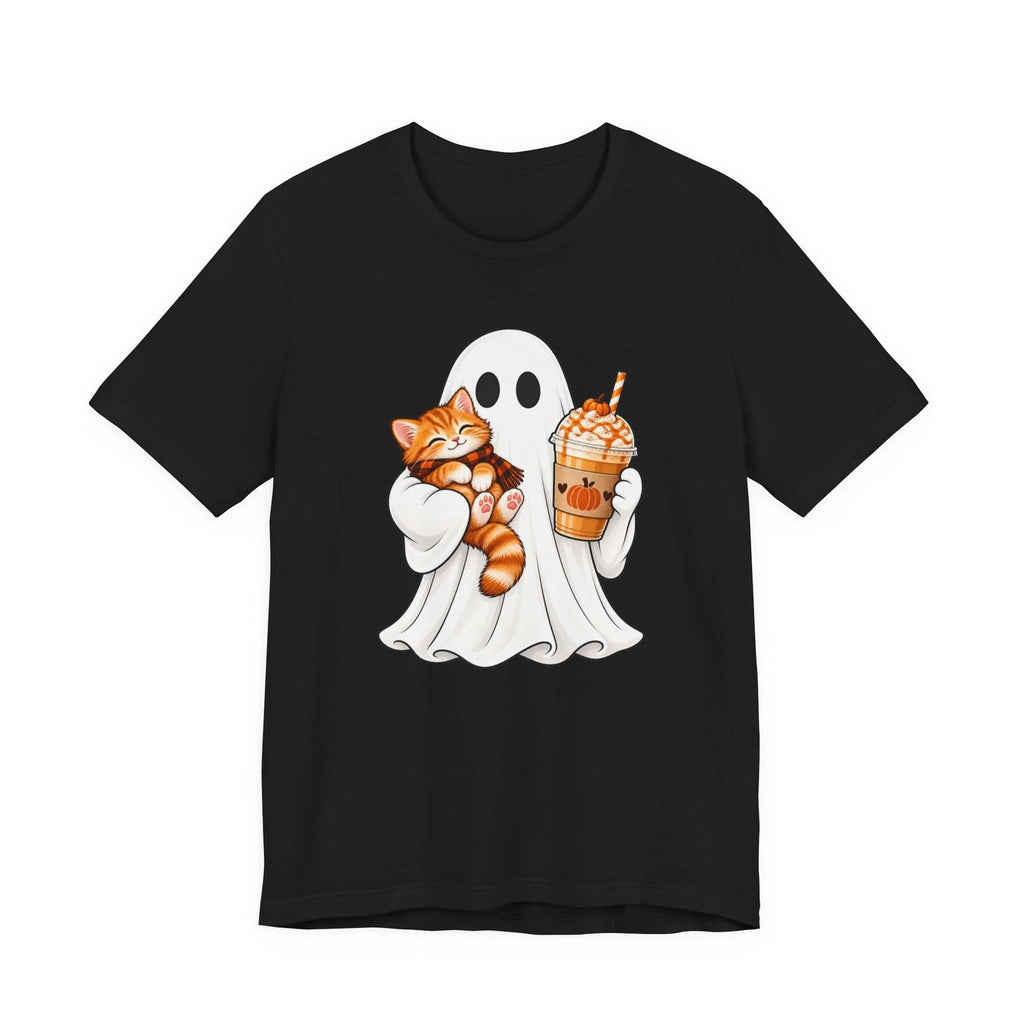 Ghost Cat Tee, Garment-Dyed Cotton, Relaxed Fit Halloween Shirt, Cat lover Gift