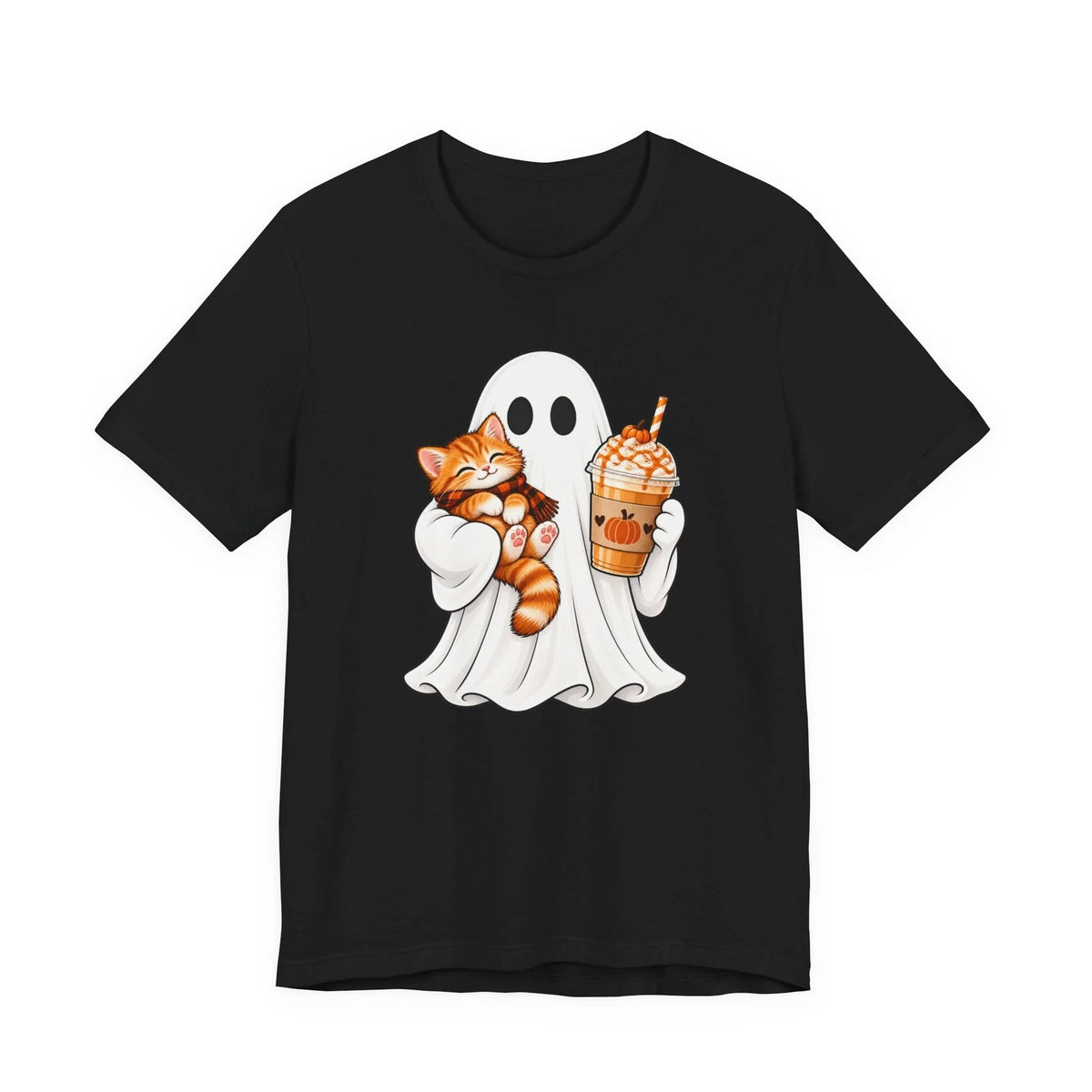 Ghost Cat Tee, Garment-Dyed Cotton, Relaxed Fit Halloween Shirt, Cat lover Gift