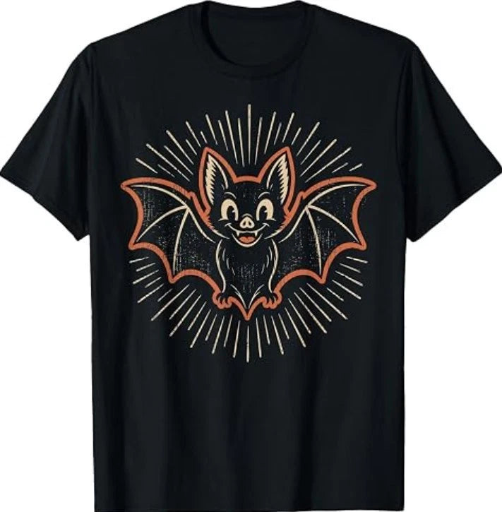 Vintage Cute Bat Retro Spooky Season Halloween Bat Lover T-Shirt