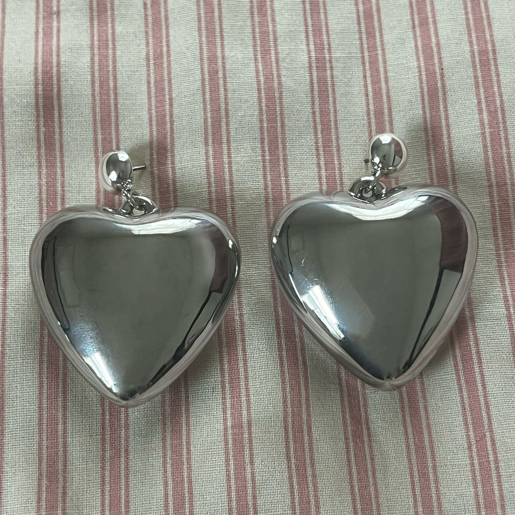 Silver Bubble Heart Statement Earring