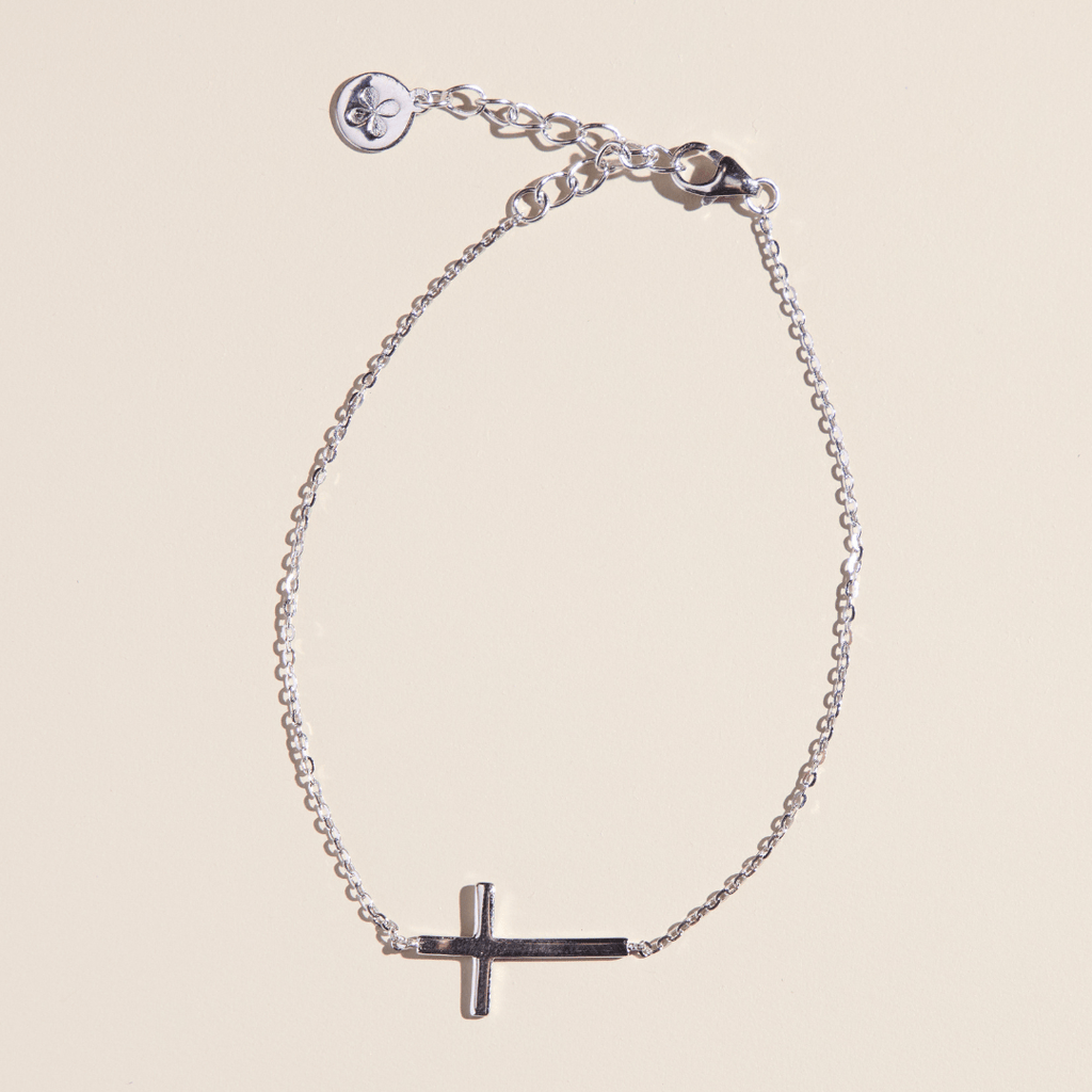 Silver Sideways Cross Bracelet