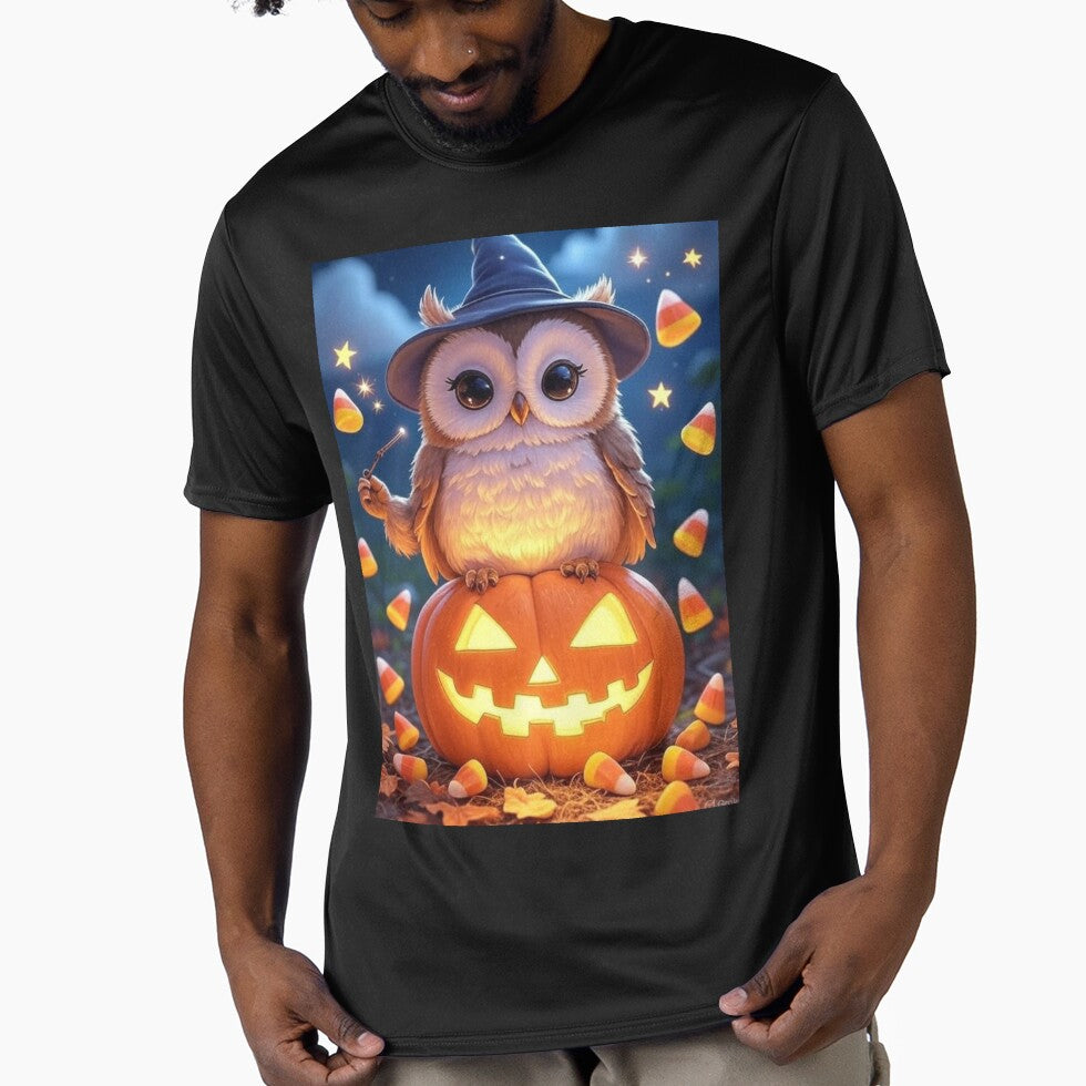Magical Owl on Pumpkin | Cute Kawaii Halloween Night T-Shirt by ArmaanArts