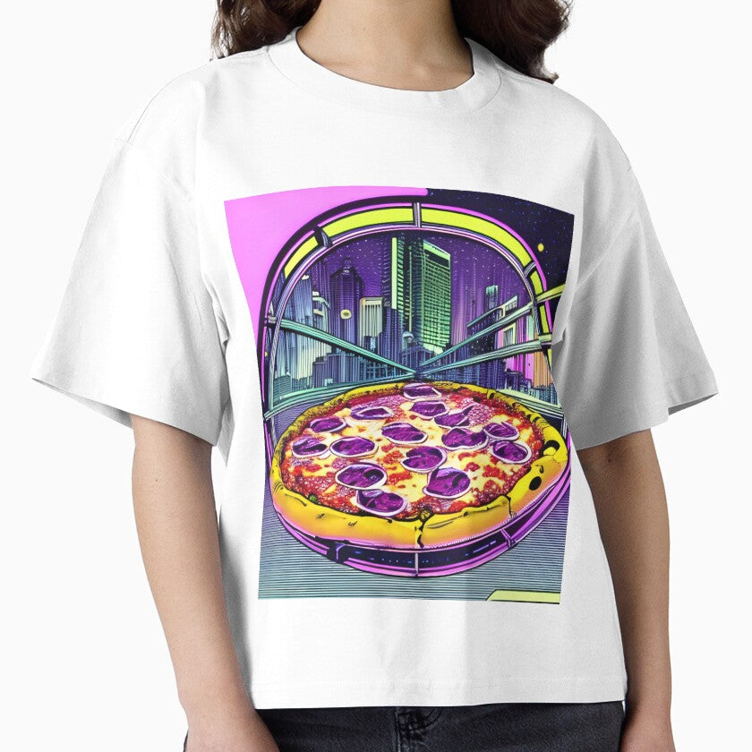 Pizza with night city retro style by imagenia