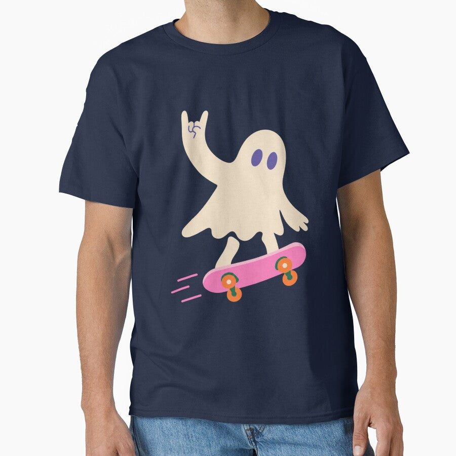 Cute Skateboarding Ghost Halloween Punk Art by Christina Sagala