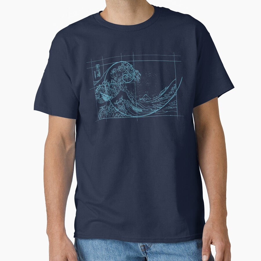 Hokusai Meets Fibonacci, Linear, Blue by SymbolGrafix