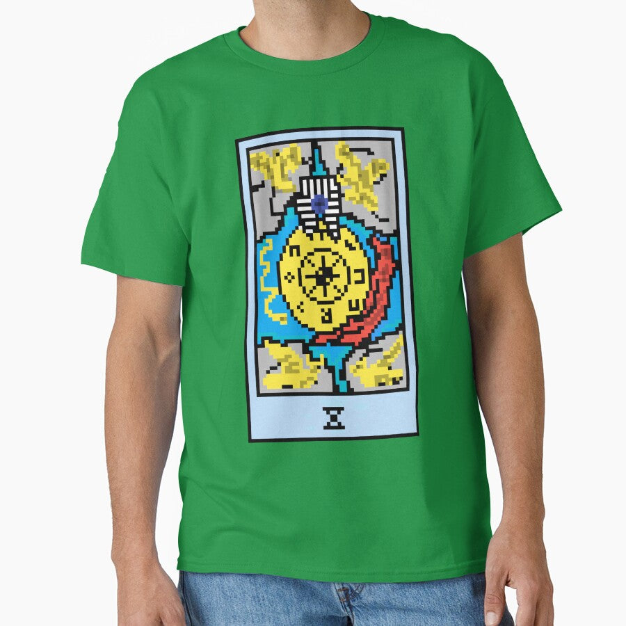 Wait, is this pixel art tarot? Green - Major Arcana 'Wheel of Fortune' (Design for T-shirt, stickers and other accessories) by Pixel Waite