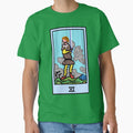 Wait, is this pixel art tarot? Green - Minor Arcana 'Page of Swords' (Design for T-shirt, stickers and other accessories) by Pixel Waite
