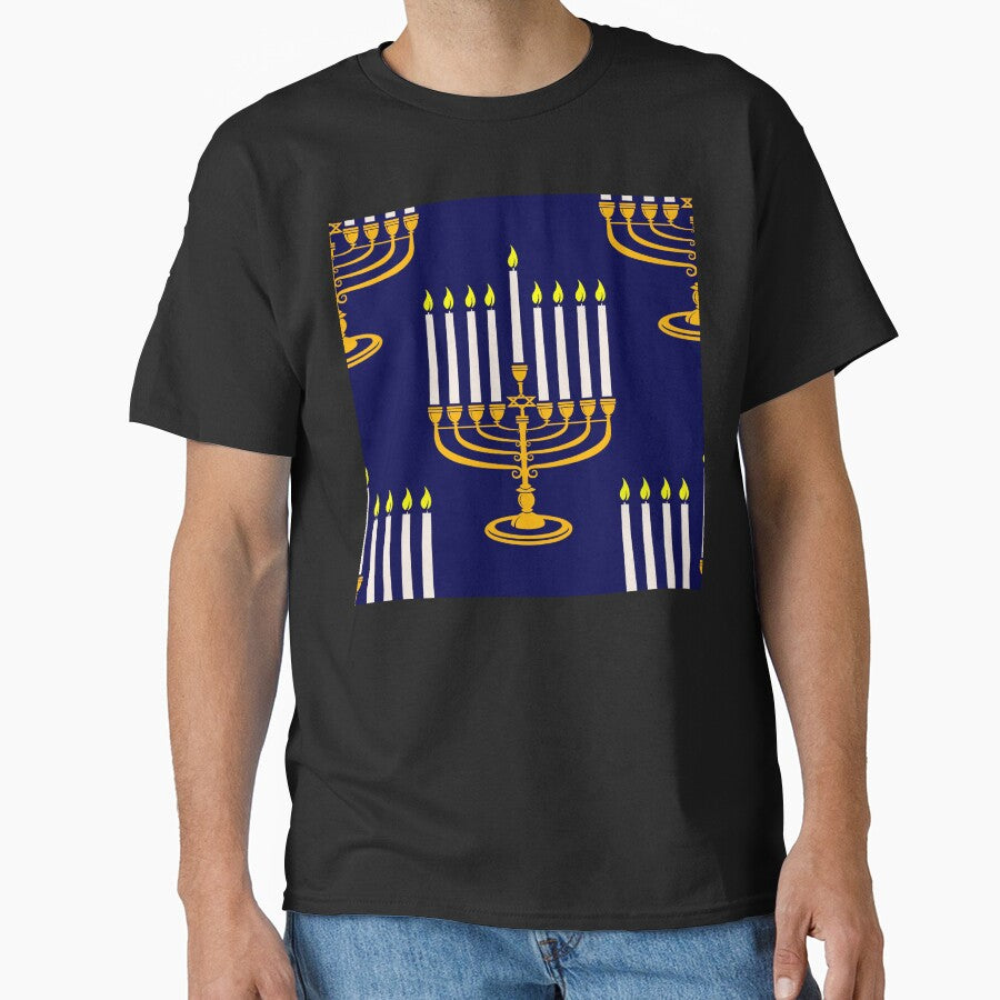 blue menorahs hanukkah jewish print by Gossip Rag