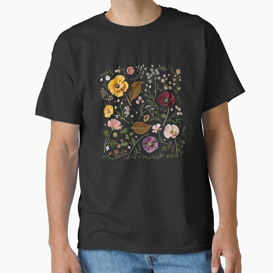 Vibrant Poppies & Wildflowers Botanical Collage on Black by MaciejRudzinsky