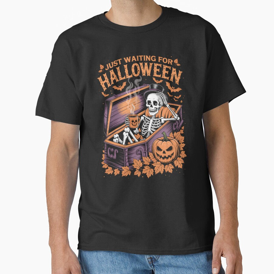 Funny Just Waiting for Halloween Skeleton Pumpkin Spooky Countdown Halloween Party by DIT-Artis
