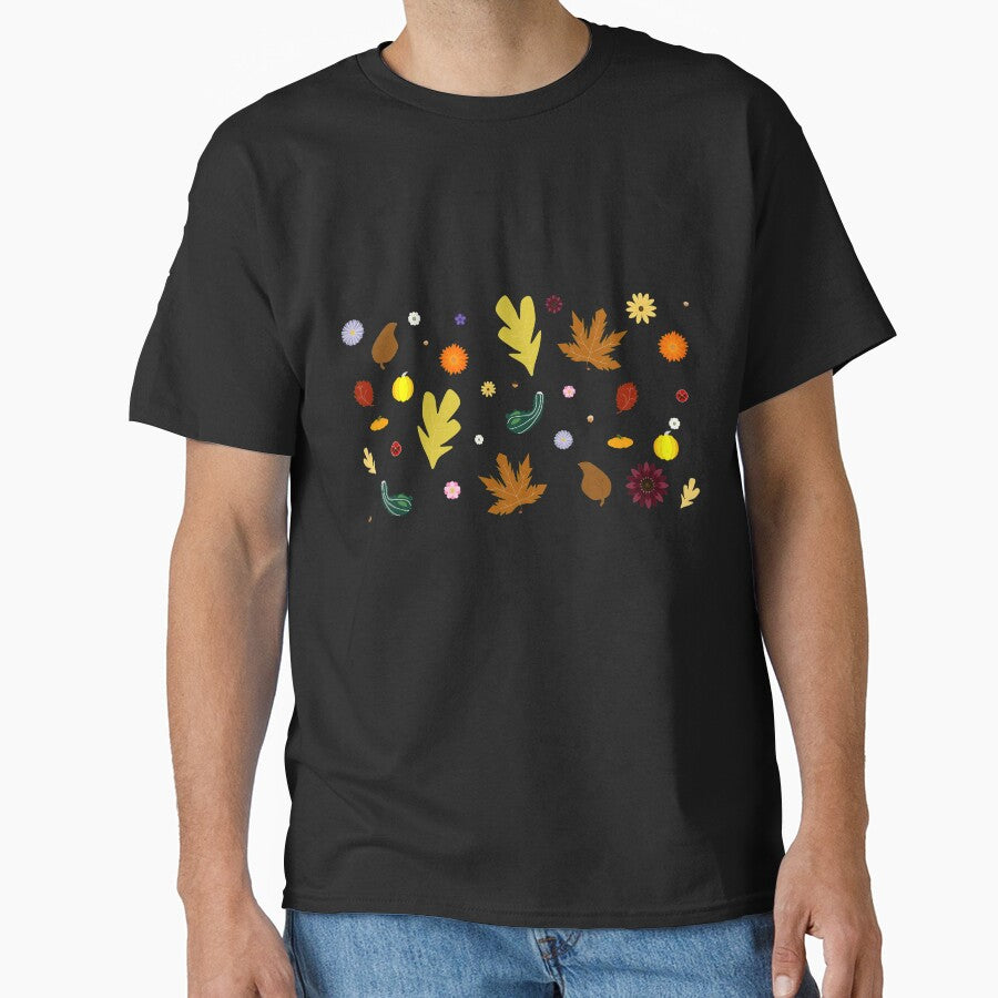 AUTUMN - Fall Leaves, Gourds, Flowers, and Acorns Version 1 (Void Black) by CoraDaffodil