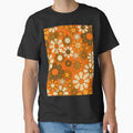 70s Retro Floral Pattern Groovy Garden Flowers in Orange and Brown by kierkegaard