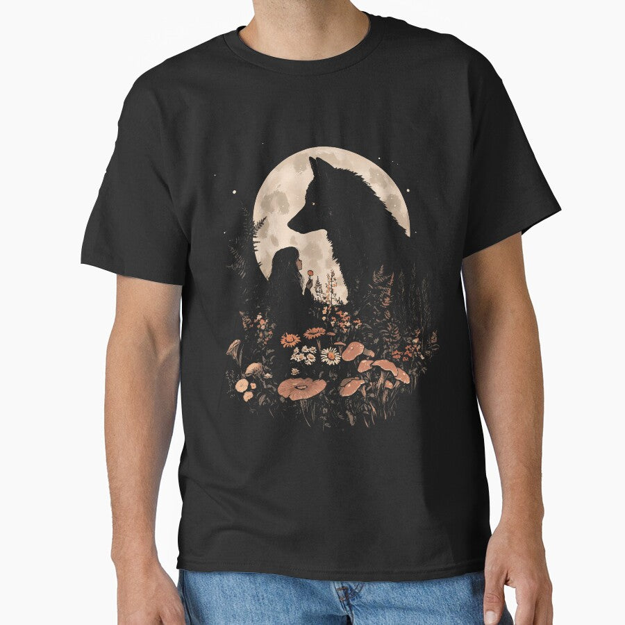 Dark Cottagecore Mushroom Girl And Wolf by ragillthiague