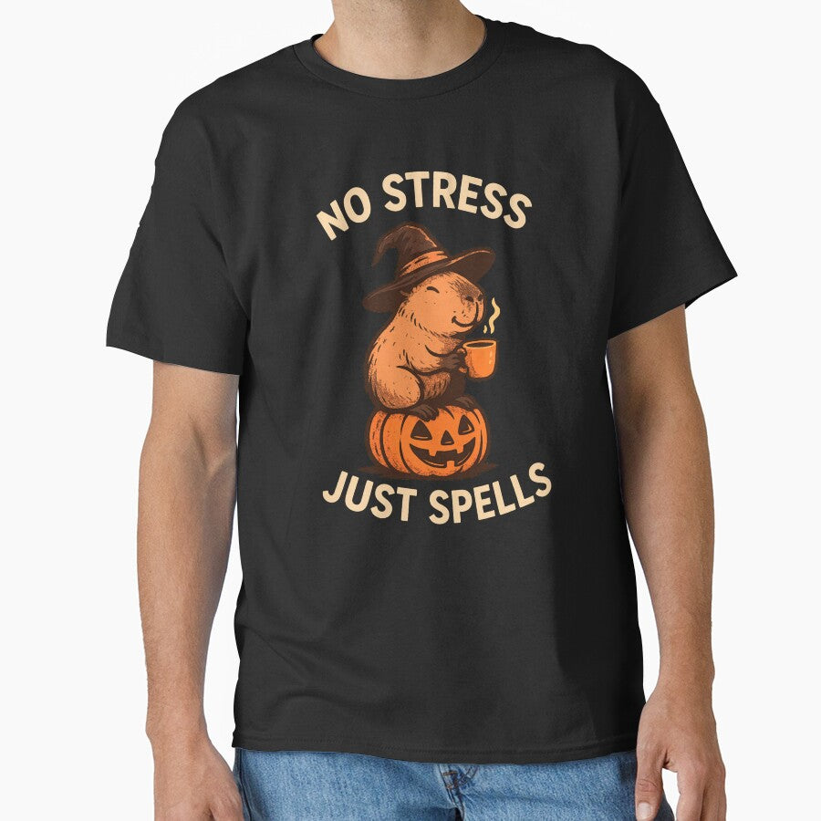 No Stress Just Spells Funny Capybara Halloween T-Shirt by tara3amran