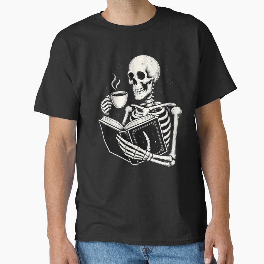 Skeleton Reading a Book, Book Lover, Cozy Aesthetic, Dark Academia Spooky Season Reader by Quiajia