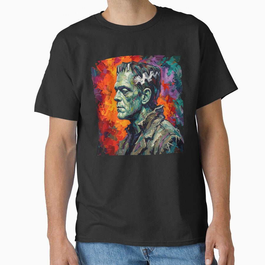 Vibrant impasto oil painting portrait of Frankenstein's Monster for fans by Designart68