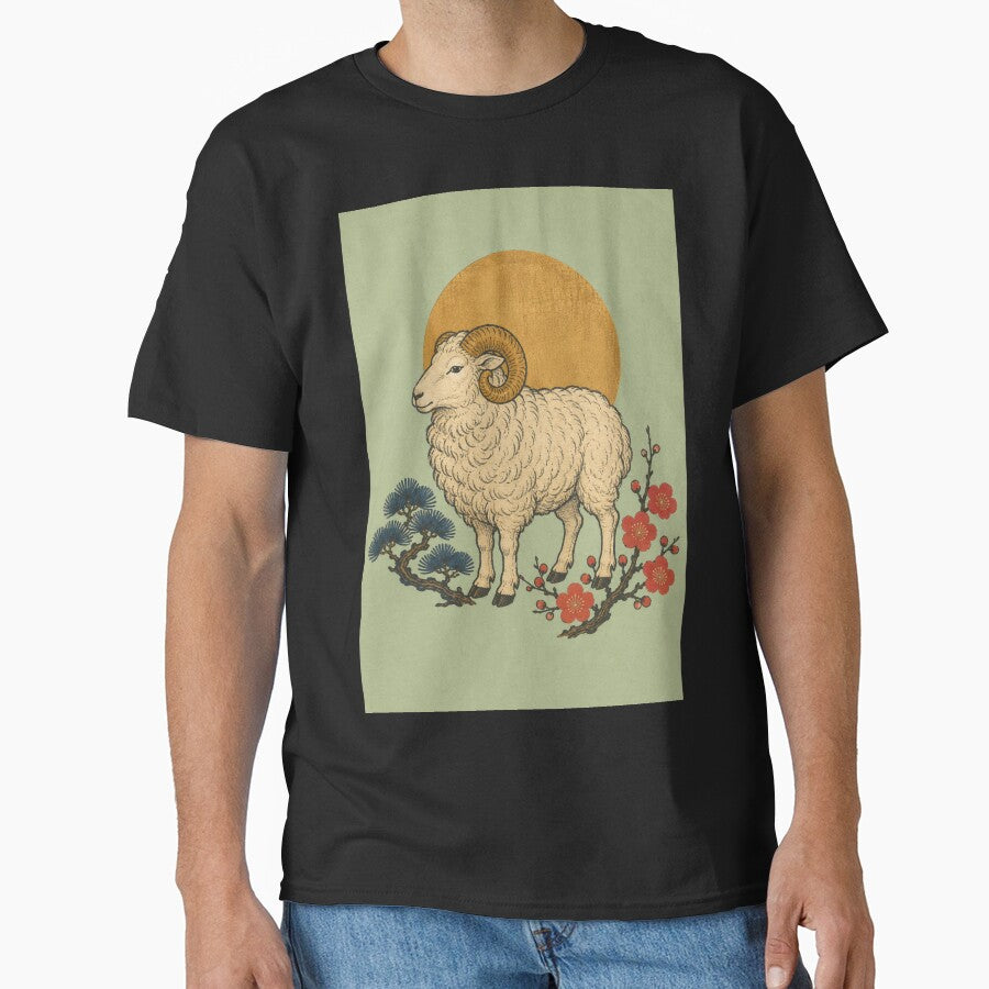 Year of the Goat 2027 Japanese Zodiac - Sheep Ukiyo-e Woodblock Art by Planthem